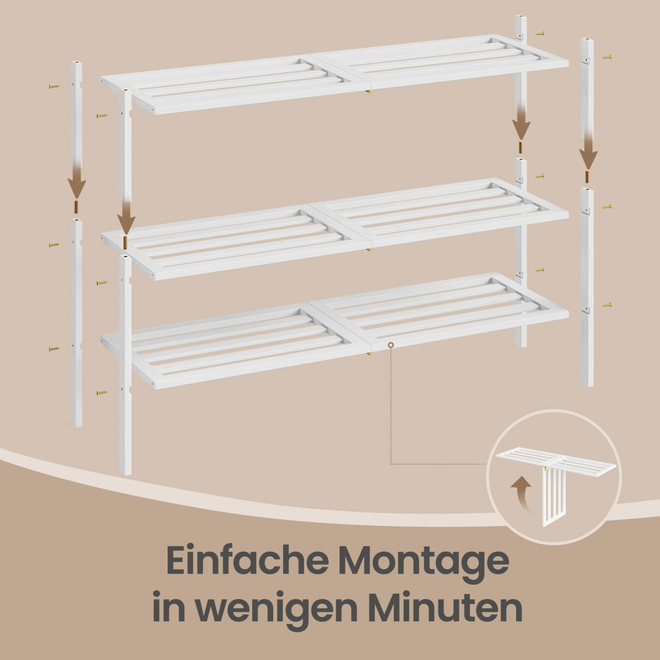 Schoenenrek - 25 x 70 x 51,5 cm - Stapelbaar - Bamboe - Wit - Max. draagkracht 30 kg
