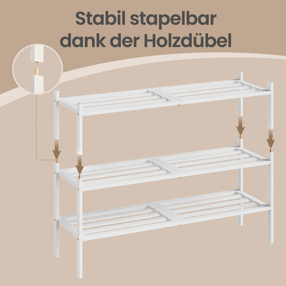 Schoenenrek - 25 x 70 x 51,5 cm - Stapelbaar - Bamboe - Wit - Max. draagkracht 30 kg