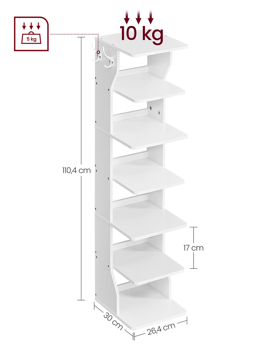 Schuhregal - schmal - 6 Level - Weiß