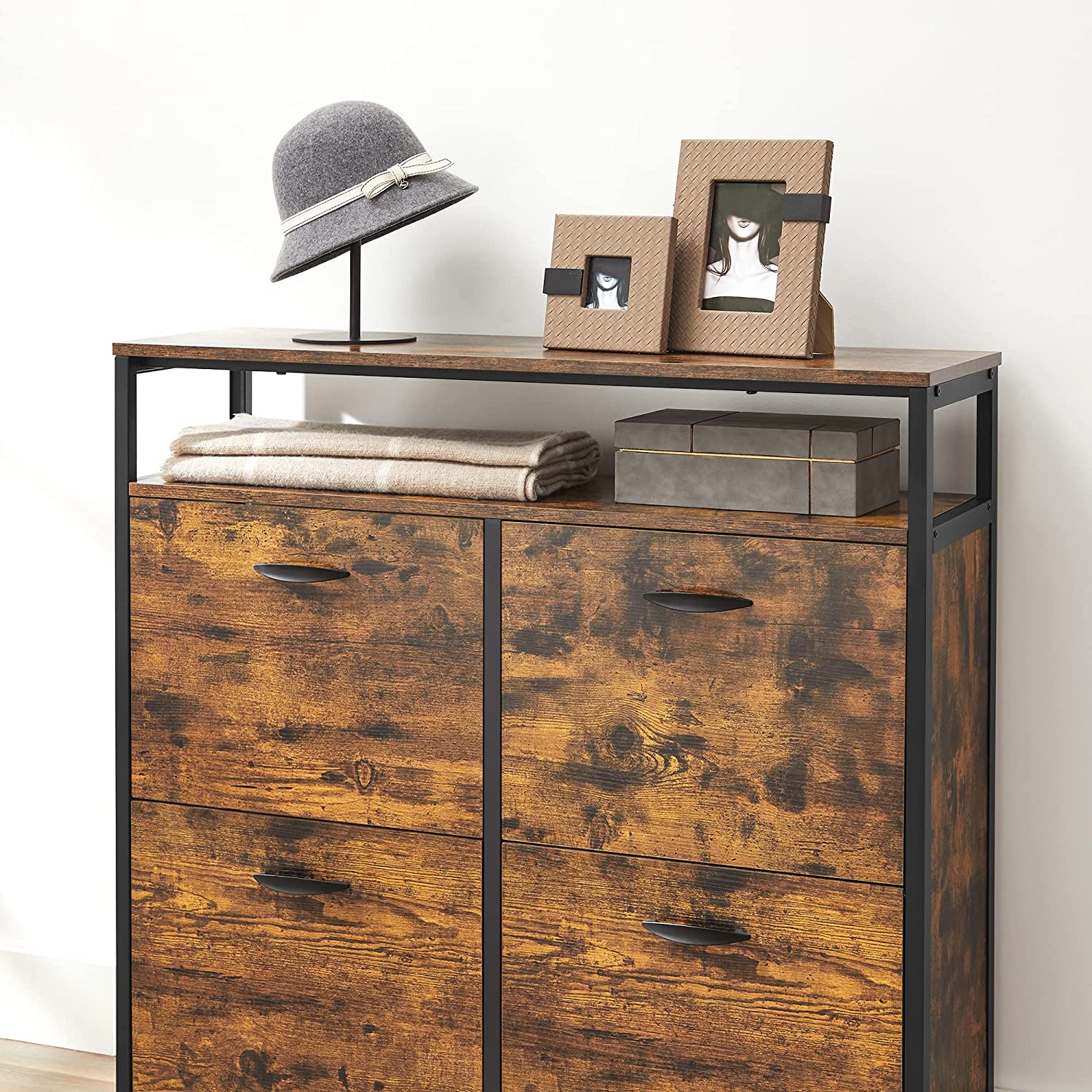 Schuhschrank - mit 4 Ventilen - Schuhspeicher - Industrial - Braun / Schwarz