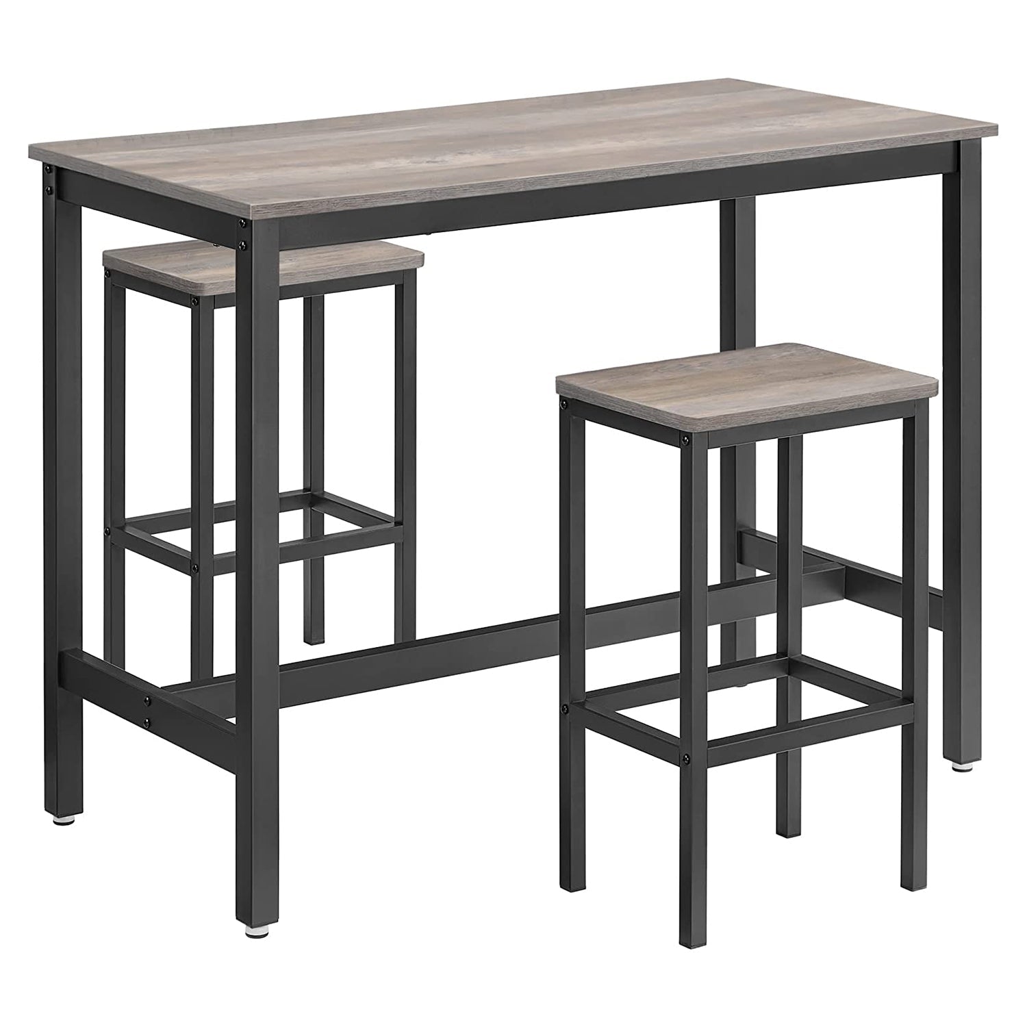 Bar Tisch - Hochküchentisch mit 2 Barhockern - Metallrahmen - Grau/Schwarz