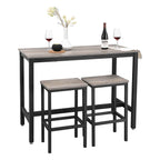 Bar Tisch - Hochküchentisch mit 2 Barhockern - Metallrahmen - Grau/Schwarz