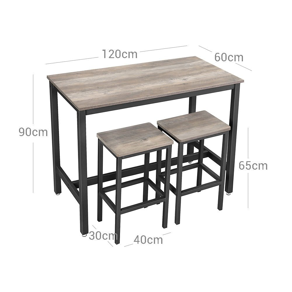 Bar Tisch - Hochküchentisch mit 2 Barhockern - Metallrahmen - Grau/Schwarz