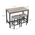 Bar Tisch - Hochküchentisch mit 2 Barhockern - Metallrahmen - Grau/Schwarz