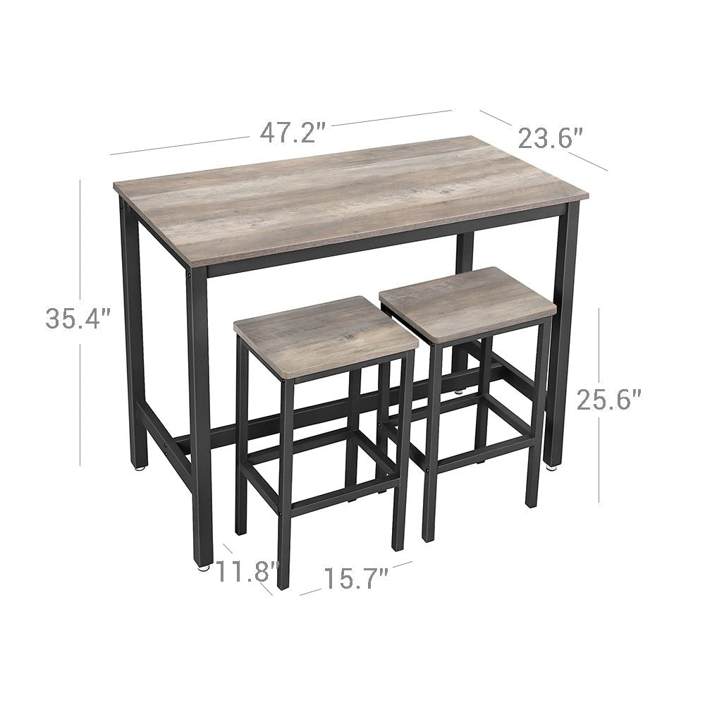 Bar Tisch - Hochküchentisch mit 2 Barhockern - Metallrahmen - Grau/Schwarz