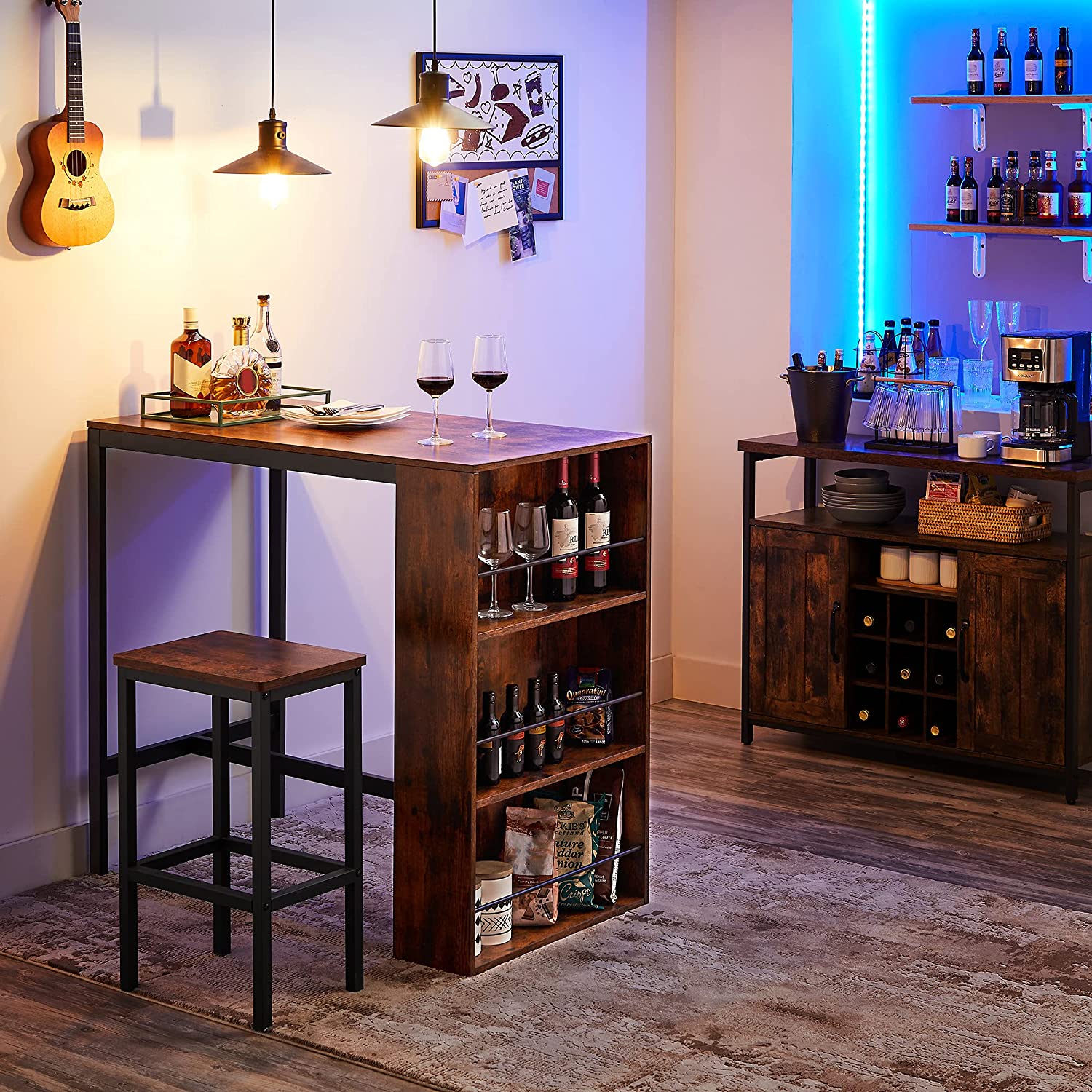 Bar Tisch - Küchentisch - Esstisch - mit 3 offenen Fächern - 110 x 60 x 100 cm - Brown