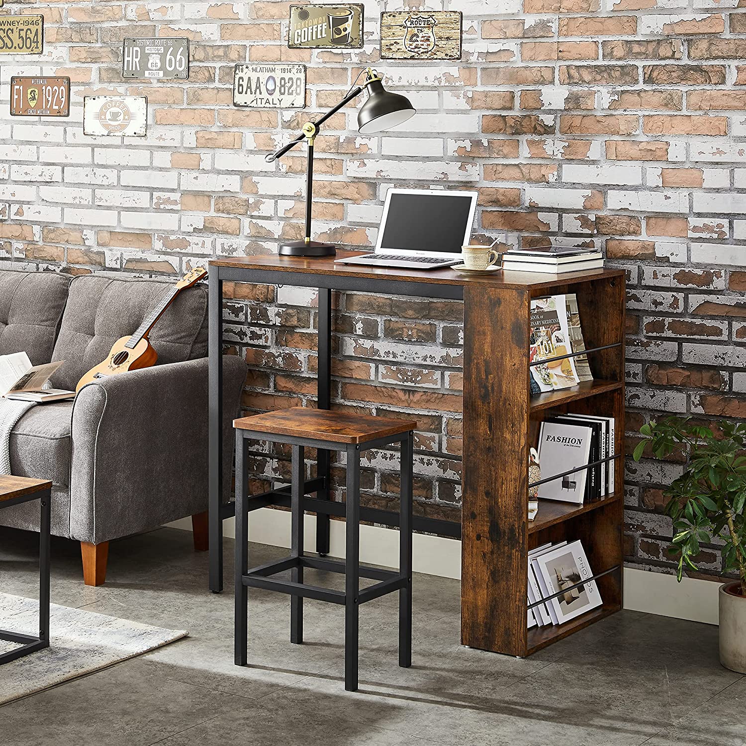 Bar Tisch - Küchentisch - Esstisch - mit 3 offenen Fächern - 110 x 60 x 100 cm - Brown
