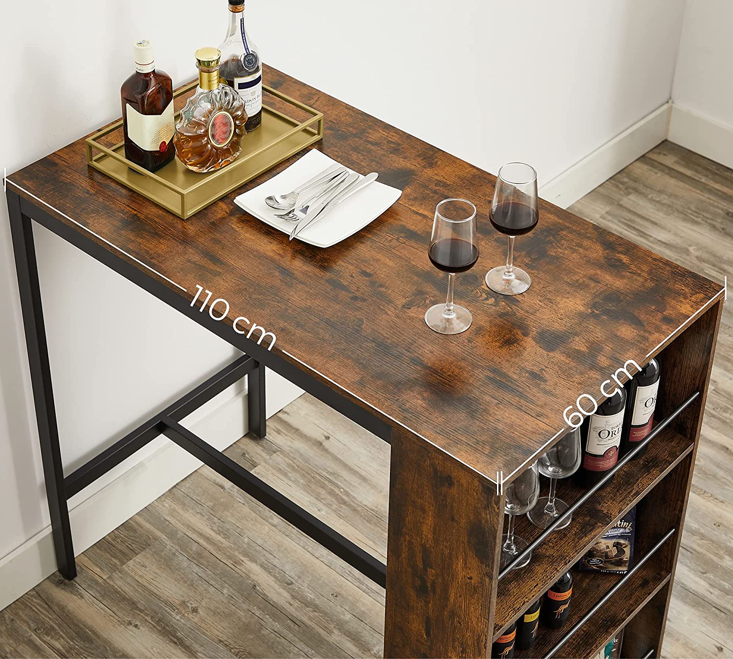 Bar Tisch - Küchentisch - Esstisch - mit 3 offenen Fächern - 110 x 60 x 100 cm - Brown