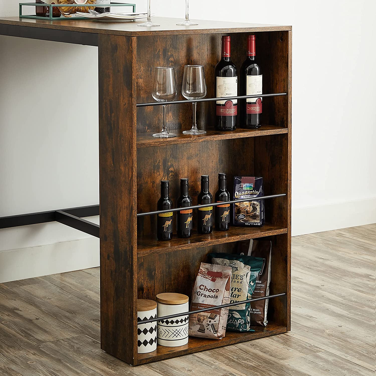 Bar Tisch - Küchentisch - Esstisch - mit 3 offenen Fächern - 110 x 60 x 100 cm - Brown