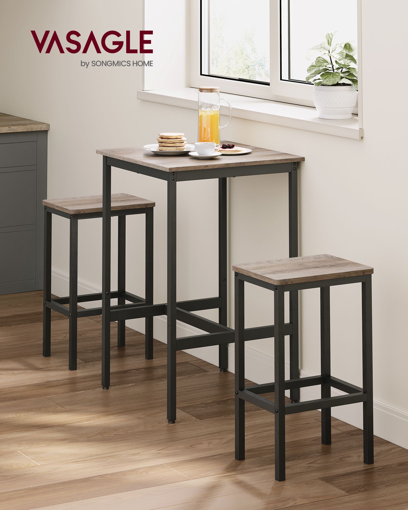Bar Tisch-2 Stühle-Kitchen-Grauge Spotted-Ink Black Schwarz
