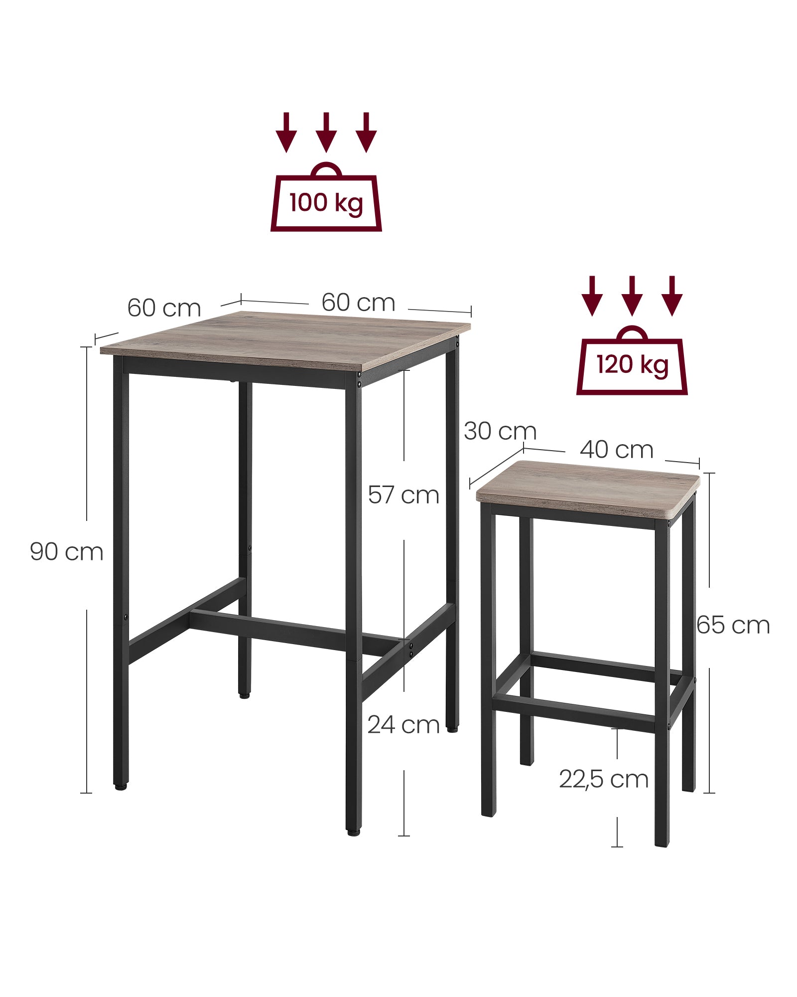 Bar Tisch-2 Stühle-Kitchen-Grauge Spotted-Ink Black Schwarz