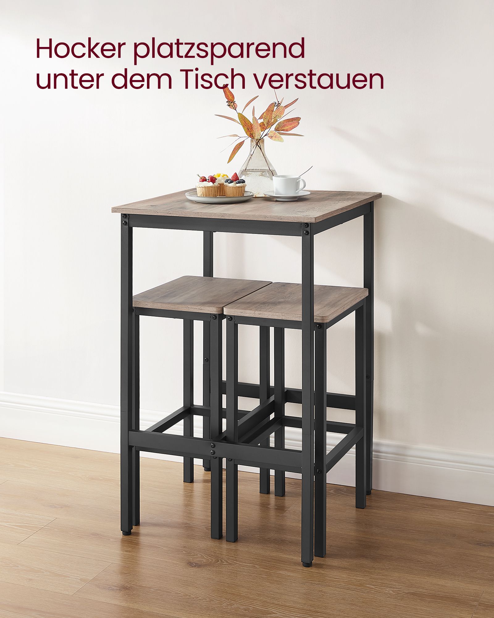 Bar Tisch-2 Stühle-Kitchen-Grauge Spotted-Ink Black Schwarz