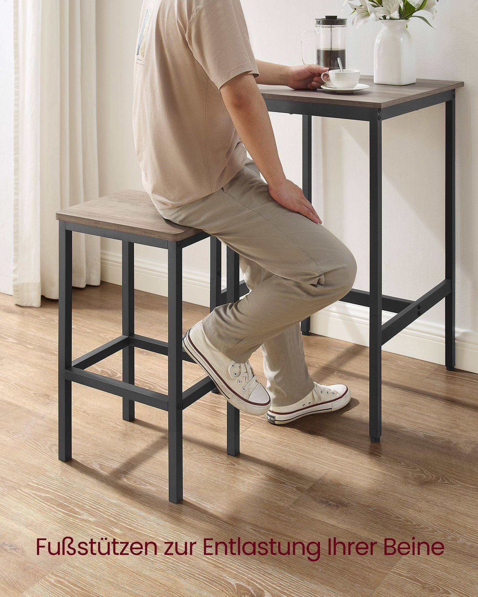 Bar Tisch-2 Stühle-Kitchen-Grauge Spotted-Ink Black Schwarz