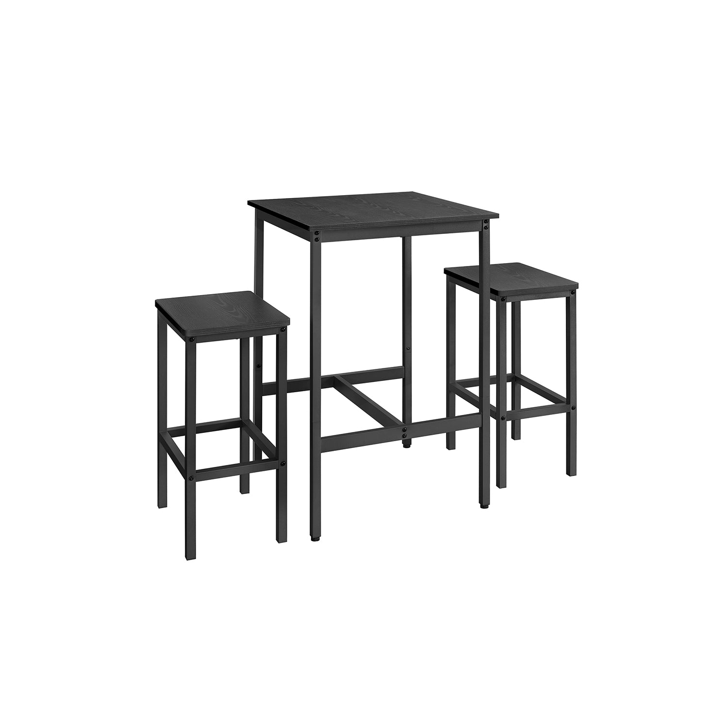 Bartisch mit 2 Stühlen-Kitchen-Ebony Black-Ink-Schwarzschwarz