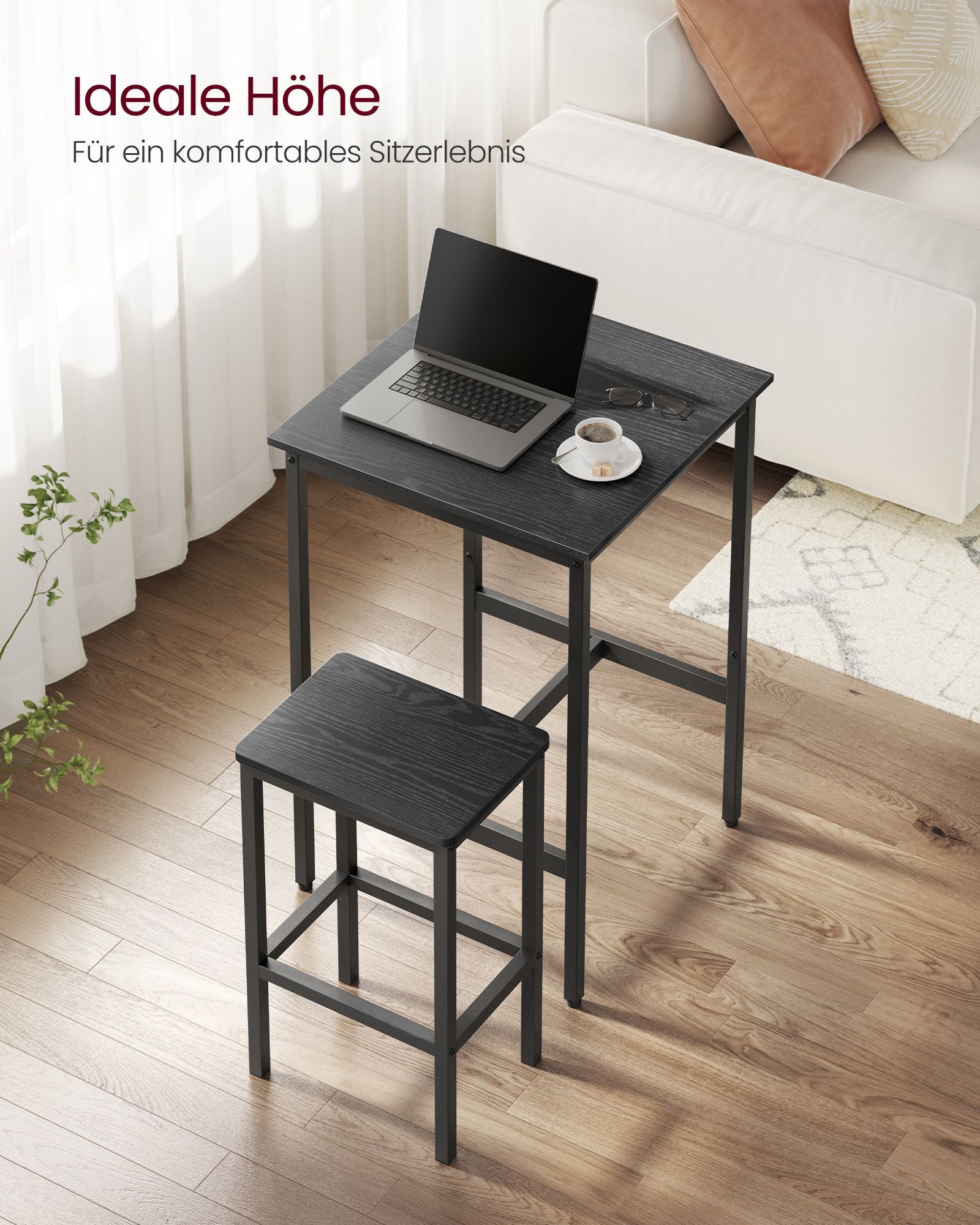Bartisch mit 2 Stühlen-Kitchen-Ebony Black-Ink-Schwarzschwarz