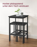 Bartisch mit 2 Stühlen-Kitchen-Ebony Black-Ink-Schwarzschwarz