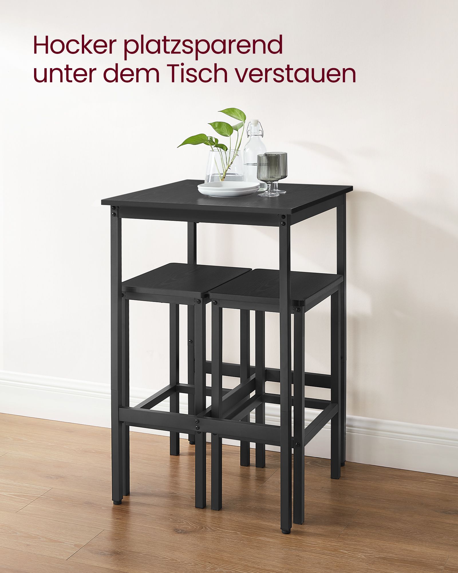 Bartisch mit 2 Stühlen-Kitchen-Ebony Black-Ink-Schwarzschwarz
