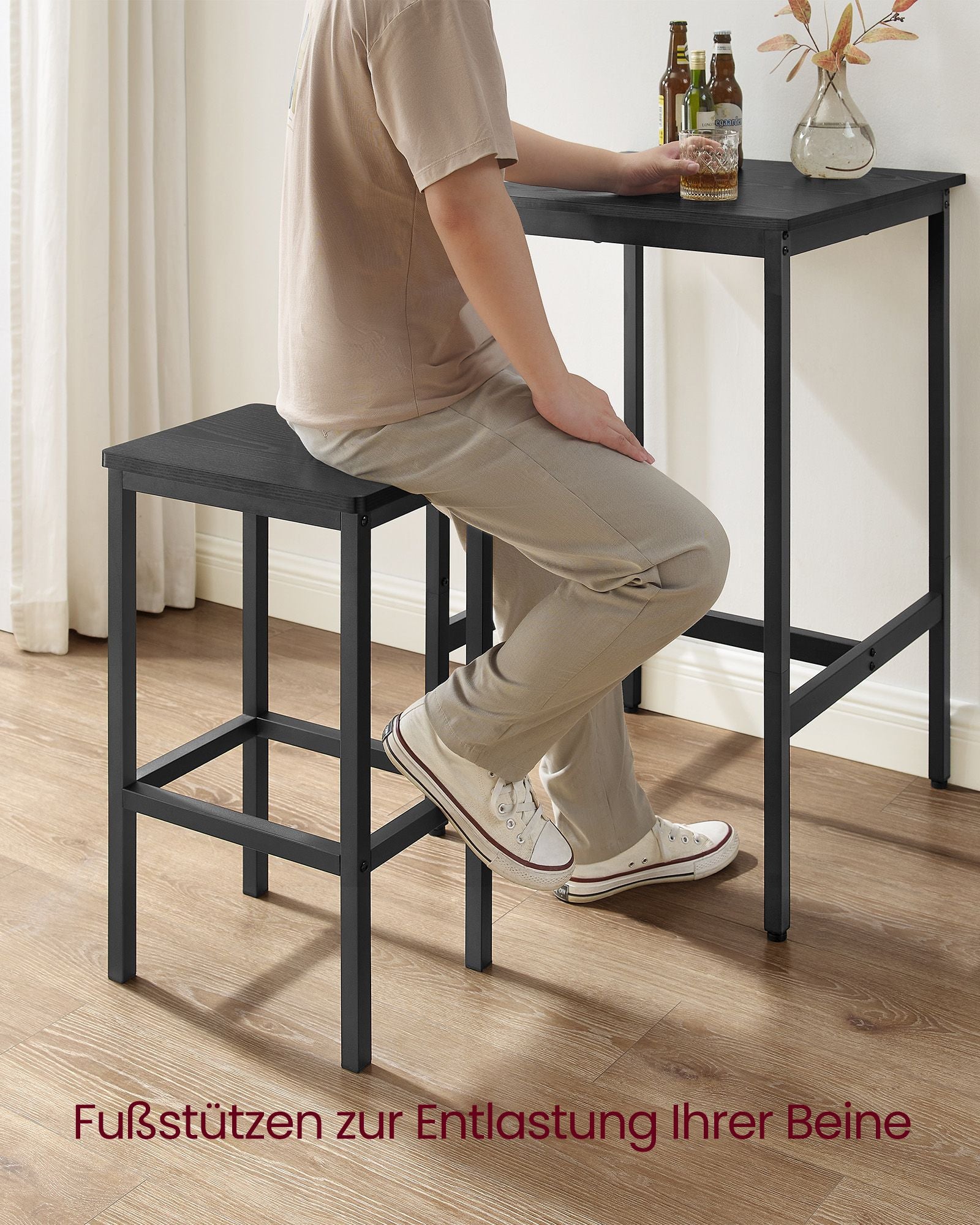 Bartisch mit 2 Stühlen-Kitchen-Ebony Black-Ink-Schwarzschwarz