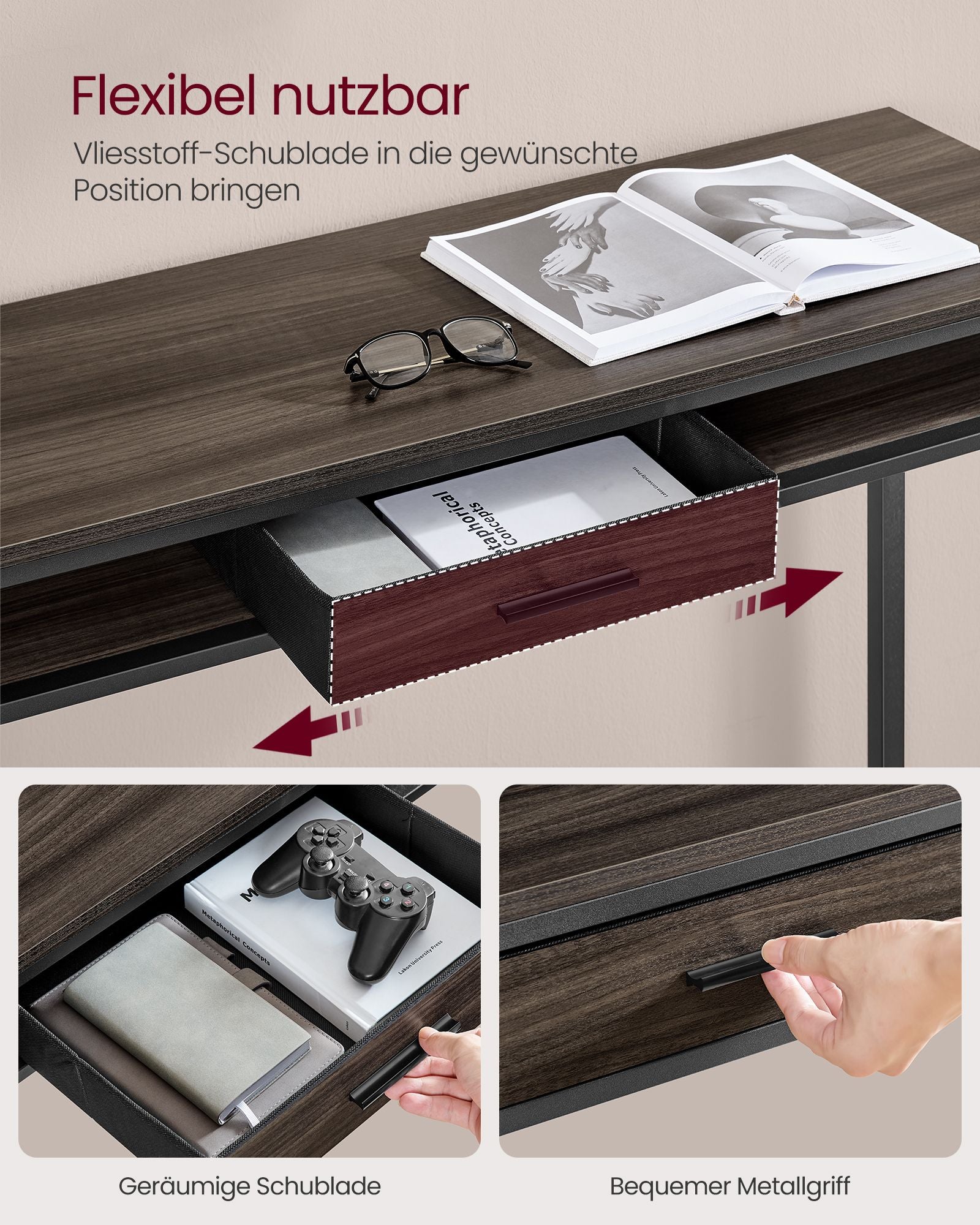 Stabentisch mit Ladestation und Schublade 40 x 99,8 x 104,6 cm