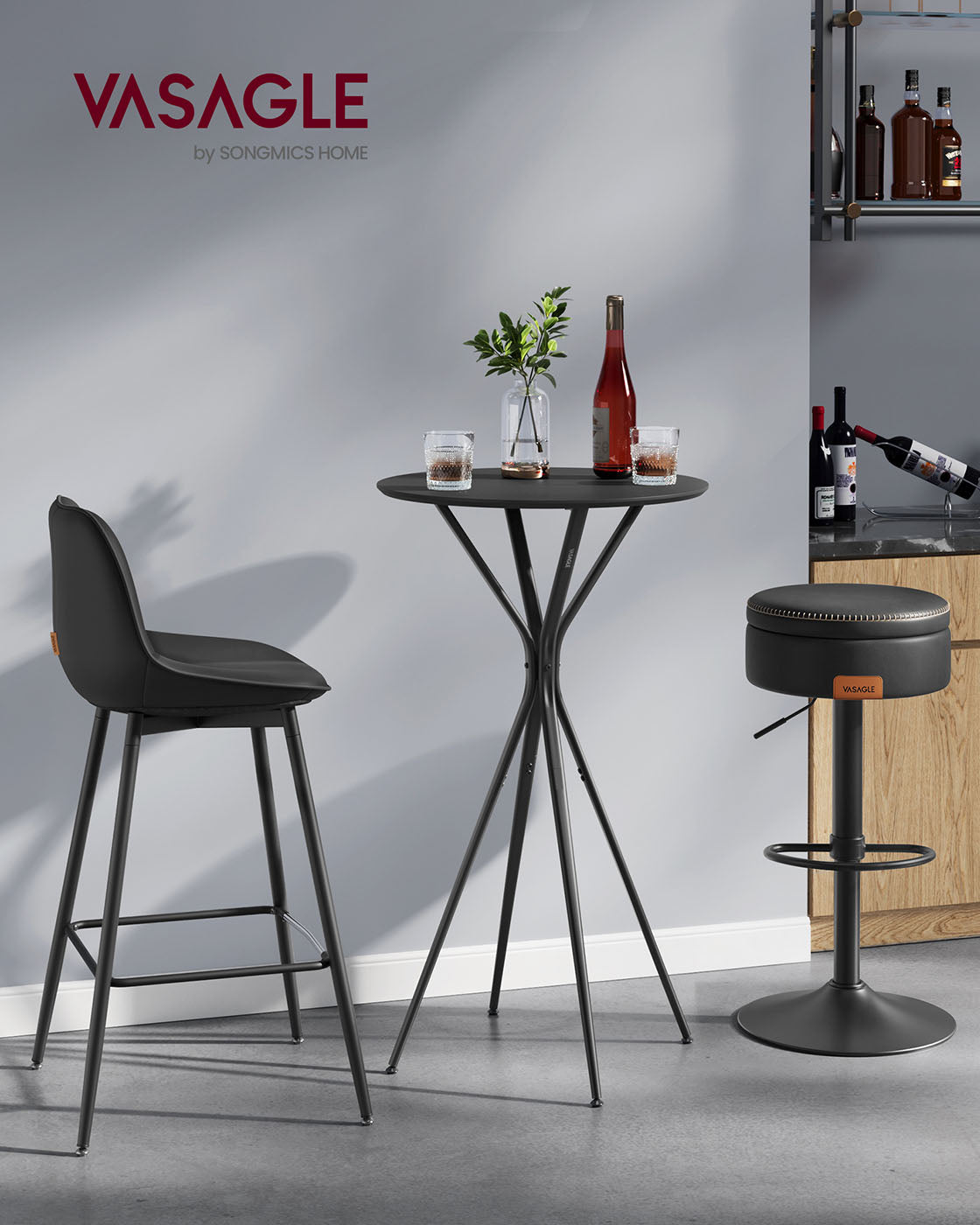 Balkentisch mit Metallrahmen 60 x 60 x 105 cm Tintenschwarz-MAT Schwarz
