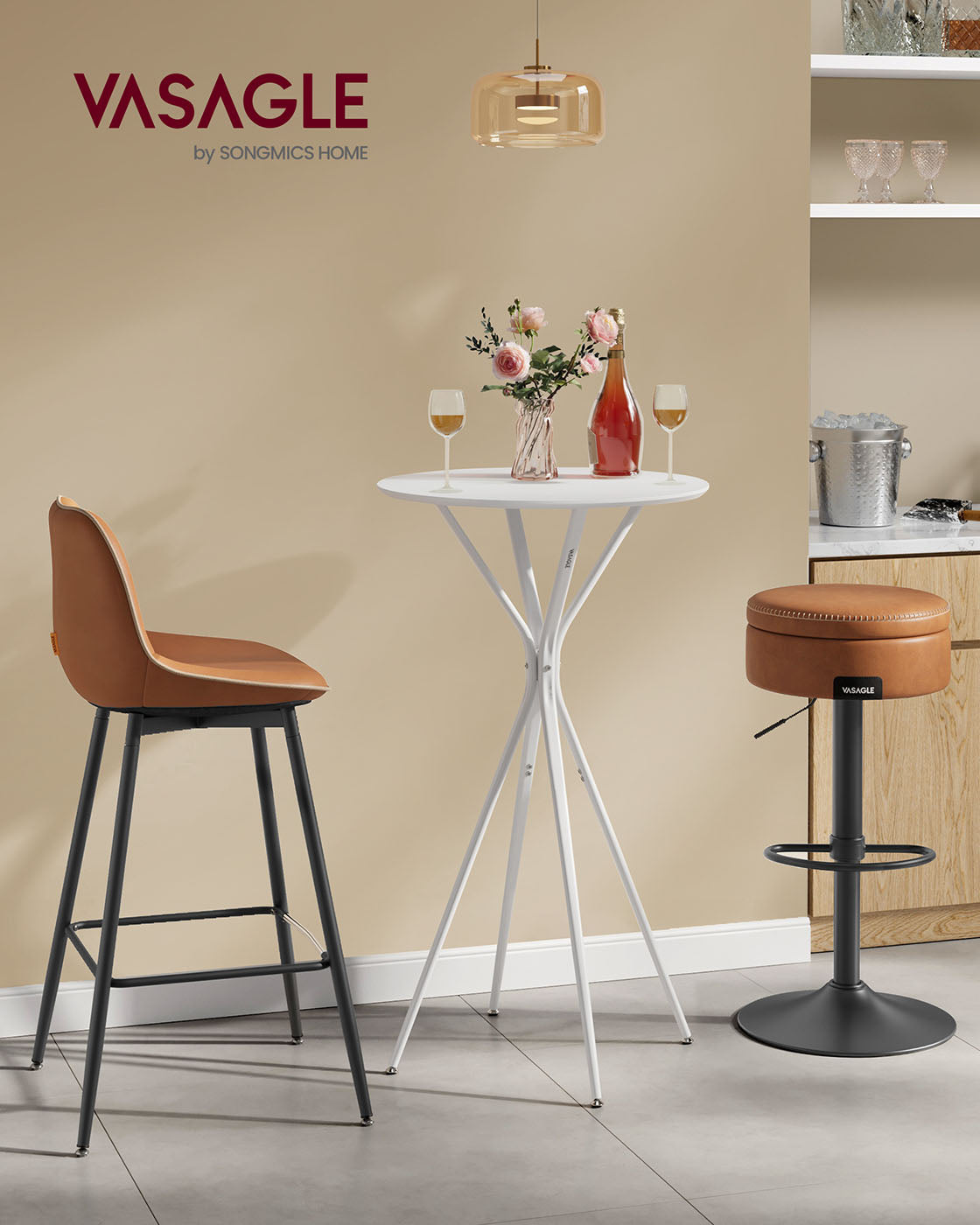 Balkentisch mit Metallrahmen 60 x 60 x 105 cm Wolkwit-mat weiß