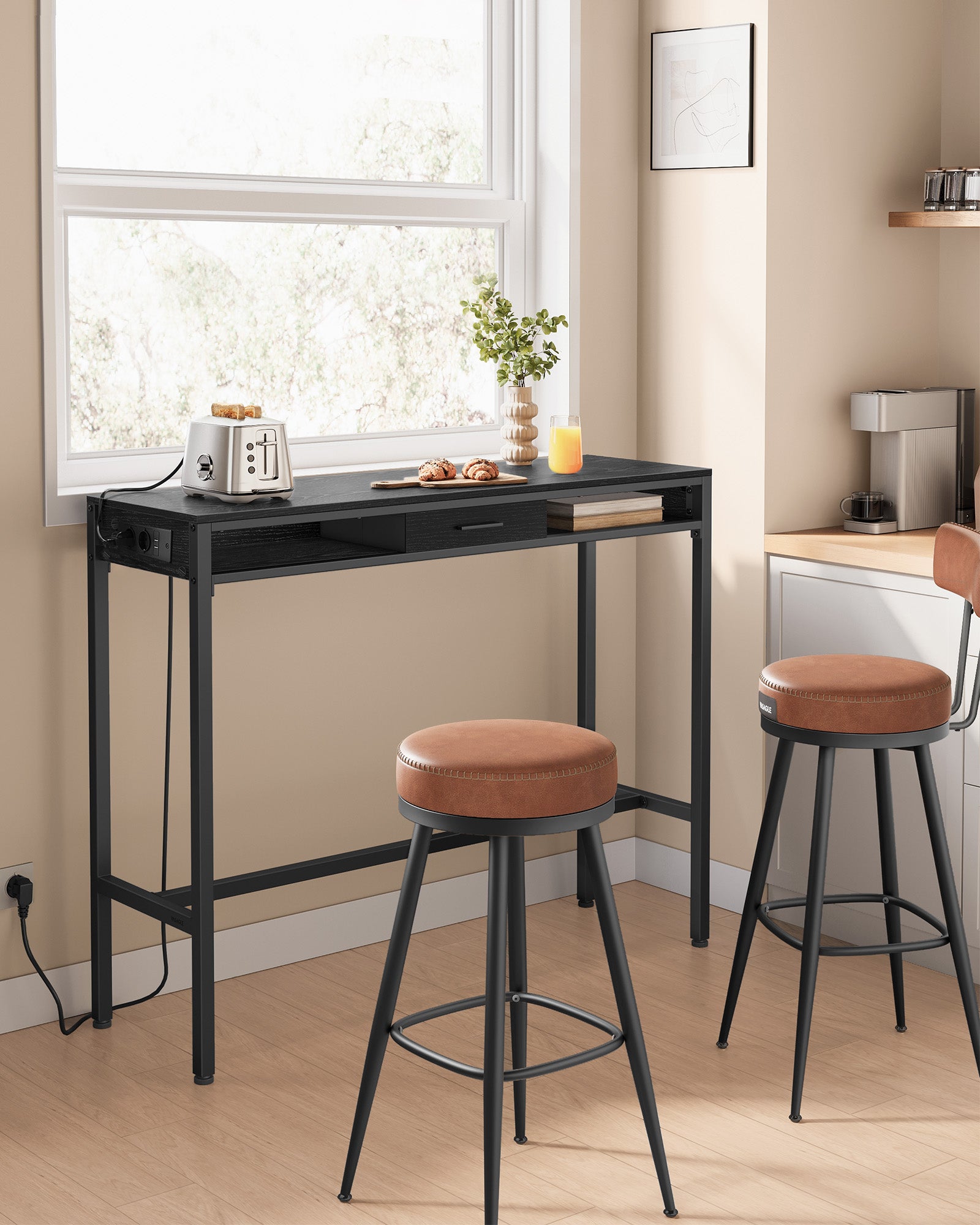 Balkentisch mit Schublade 40 x 120 x 104,6 cm Ebenholz schwarz schwarz