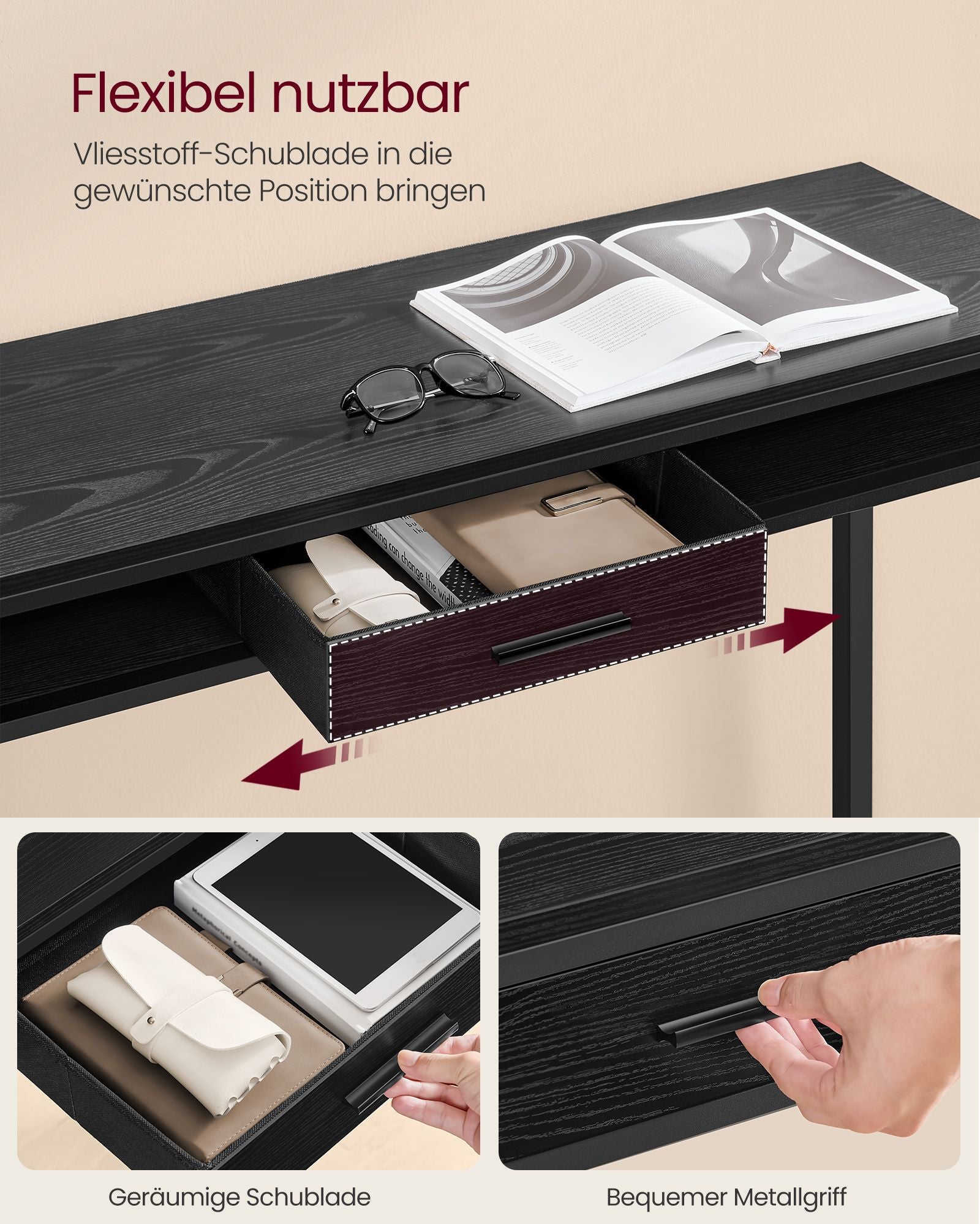 Balkentisch mit Schublade 40 x 120 x 104,6 cm Ebenholz schwarz schwarz