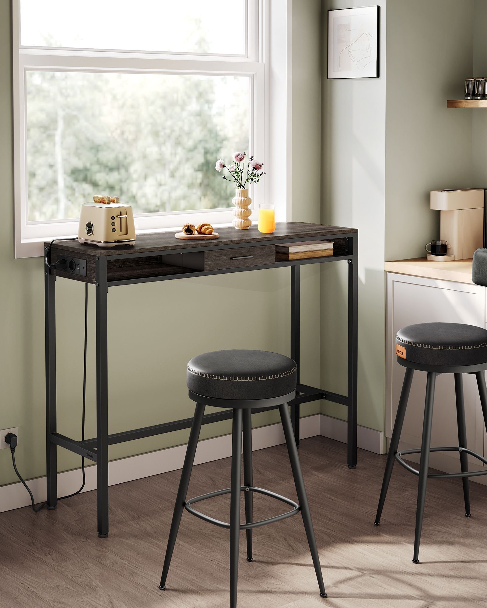 Balkentisch mit Schublade 40 x 120 x 104,6 cm Aschebraun