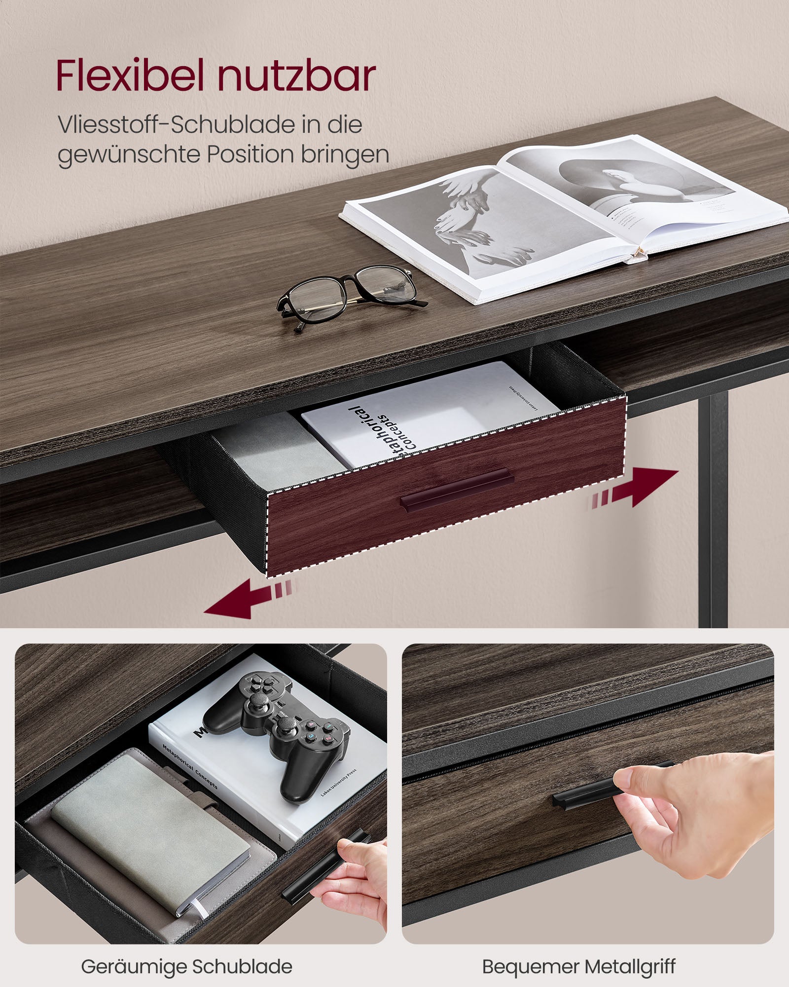 Balkentisch mit Schublade 40 x 120 x 104,6 cm Aschebraun