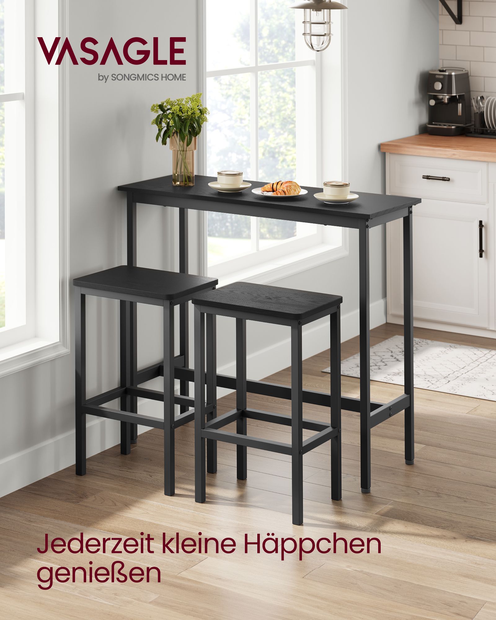 Bartafelset - mit Barhocker - Vintage Brown und Tinte schwarz