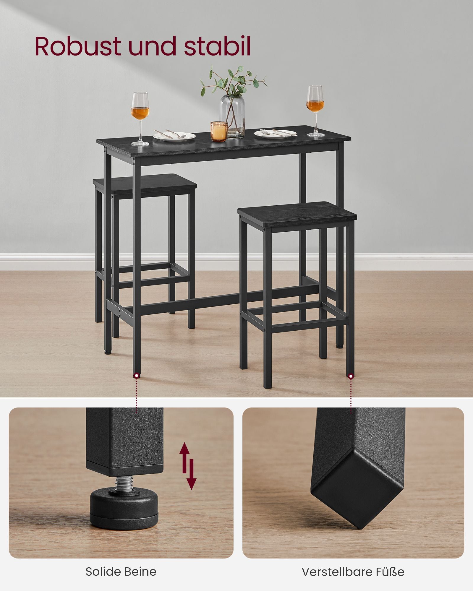 Bartafelset - mit Barhocker - Vintage Brown und Tinte schwarz