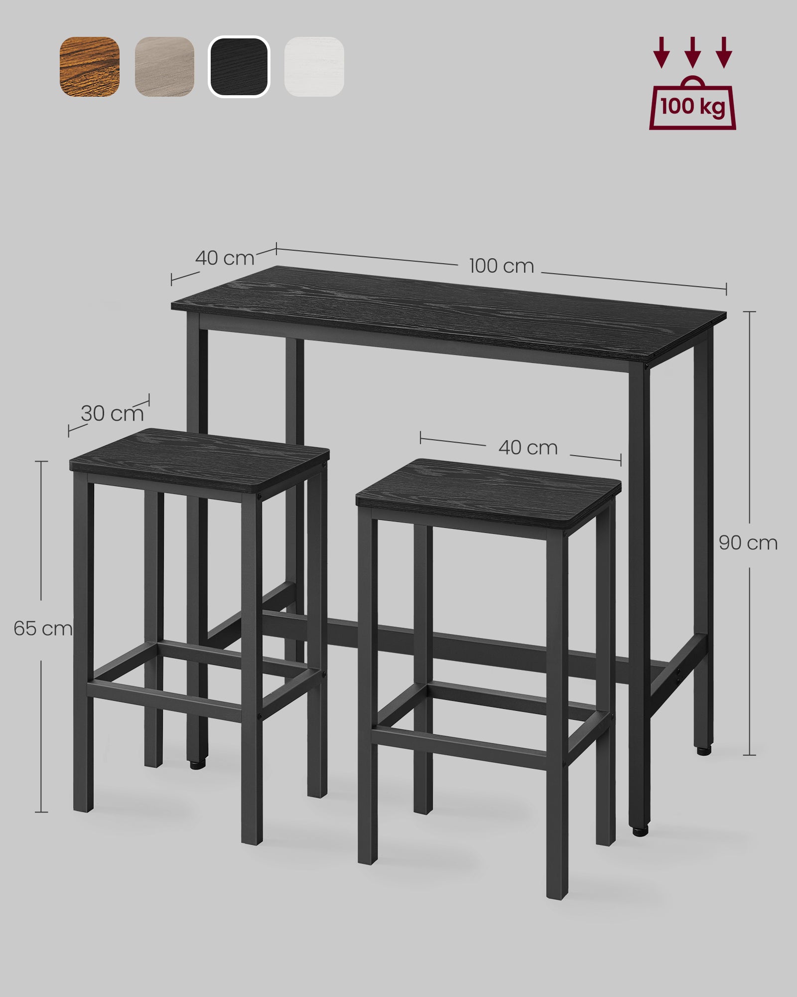 Bartafelset - mit Barhocker - Vintage Brown und Tinte schwarz