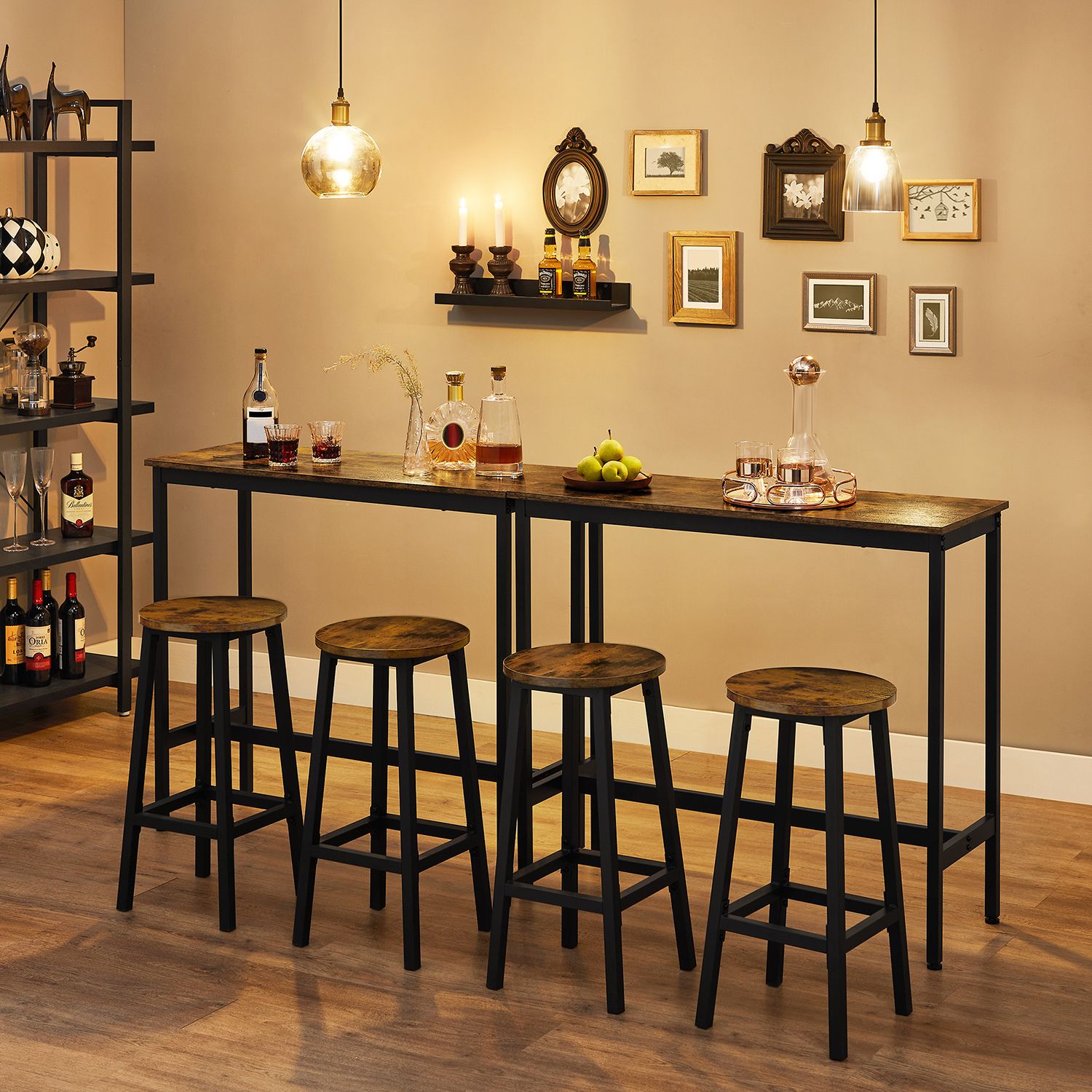 Bartafelset-mit 2 Bar Stuhl-Vintage Brown-Zwart