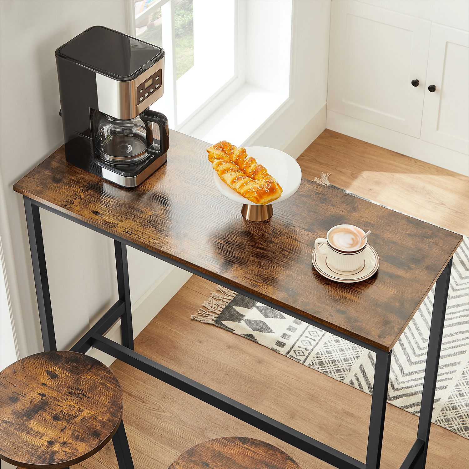 Bartafelset-mit 2 Bar Stuhl-Vintage Brown-Zwart
