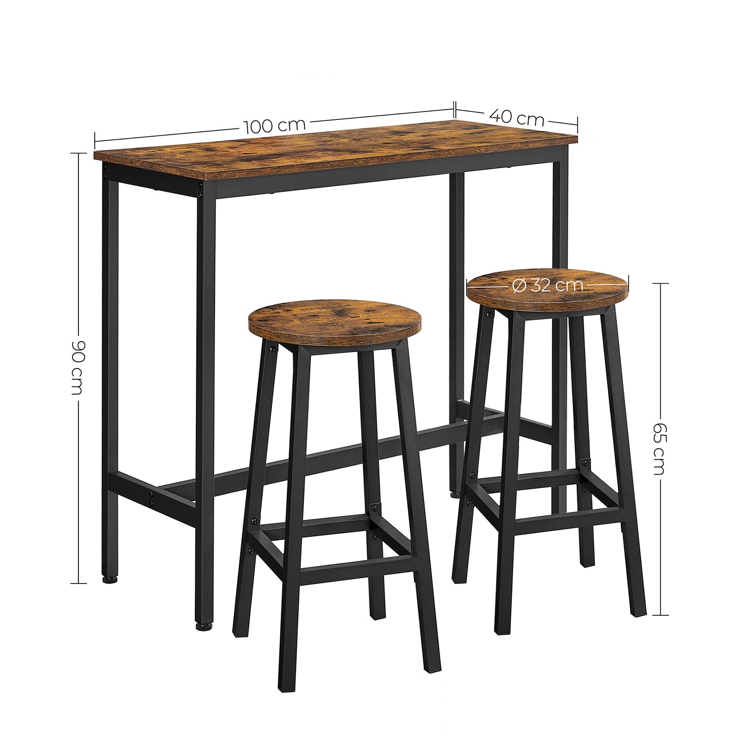 Bartafelset-mit 2 Bar Stuhl-Vintage Brown-Zwart
