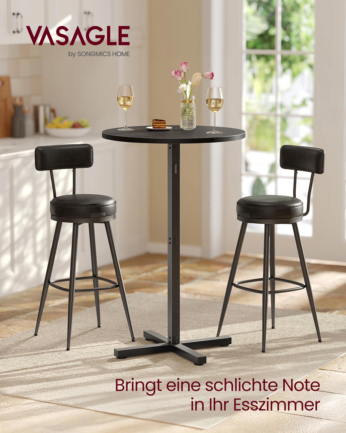 Balkentisch - Runde - 60 x 60 x 104,5 cm - Ebenholz schwarz