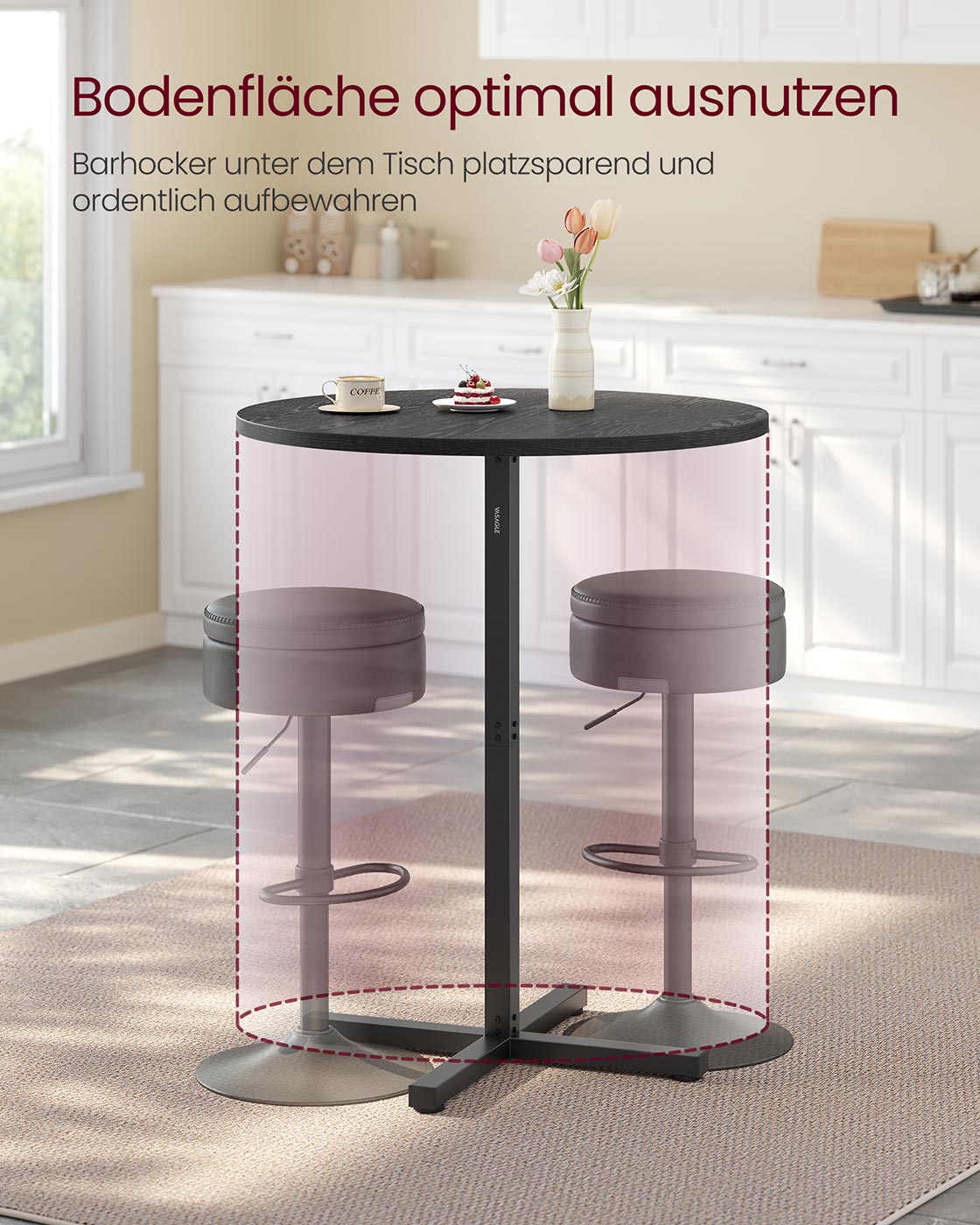 Balkentisch - Runde - 60 x 60 x 104,5 cm - Ebenholz schwarz