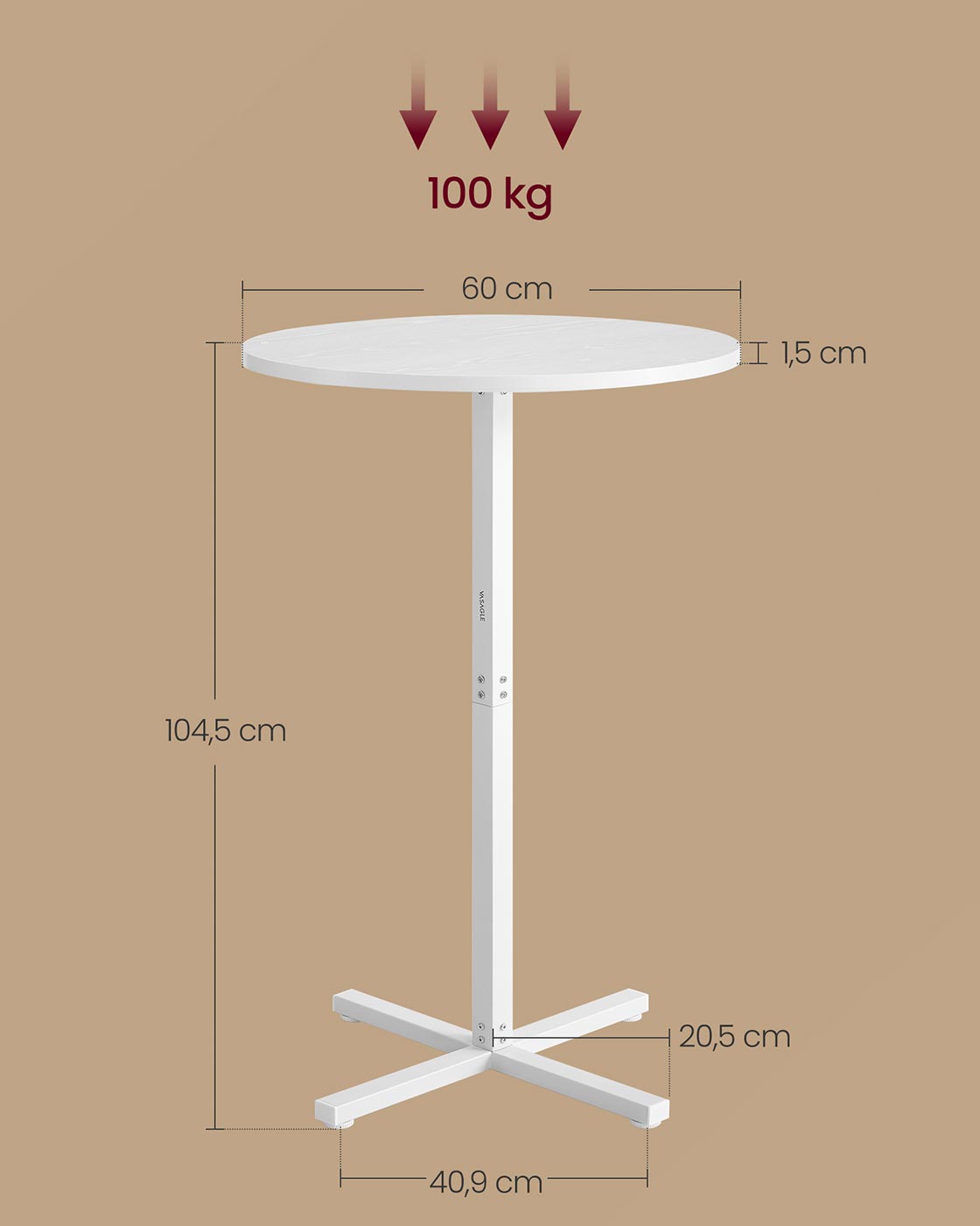 Stangentisch - Runde - 60 x 60 x 104,5 cm - Schneewittchen