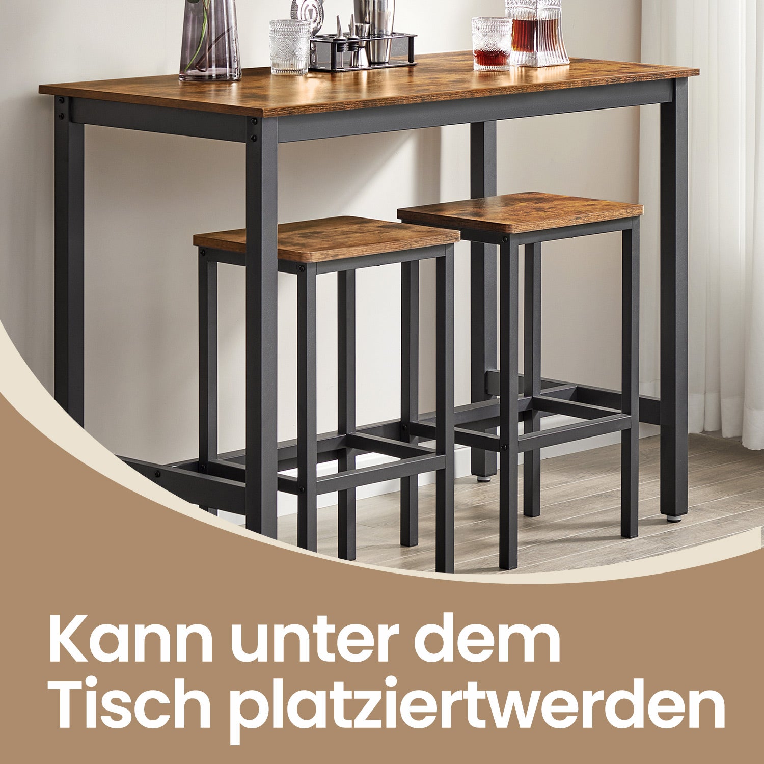 Bartafel - Industrial Look - mit 2 Barhockern