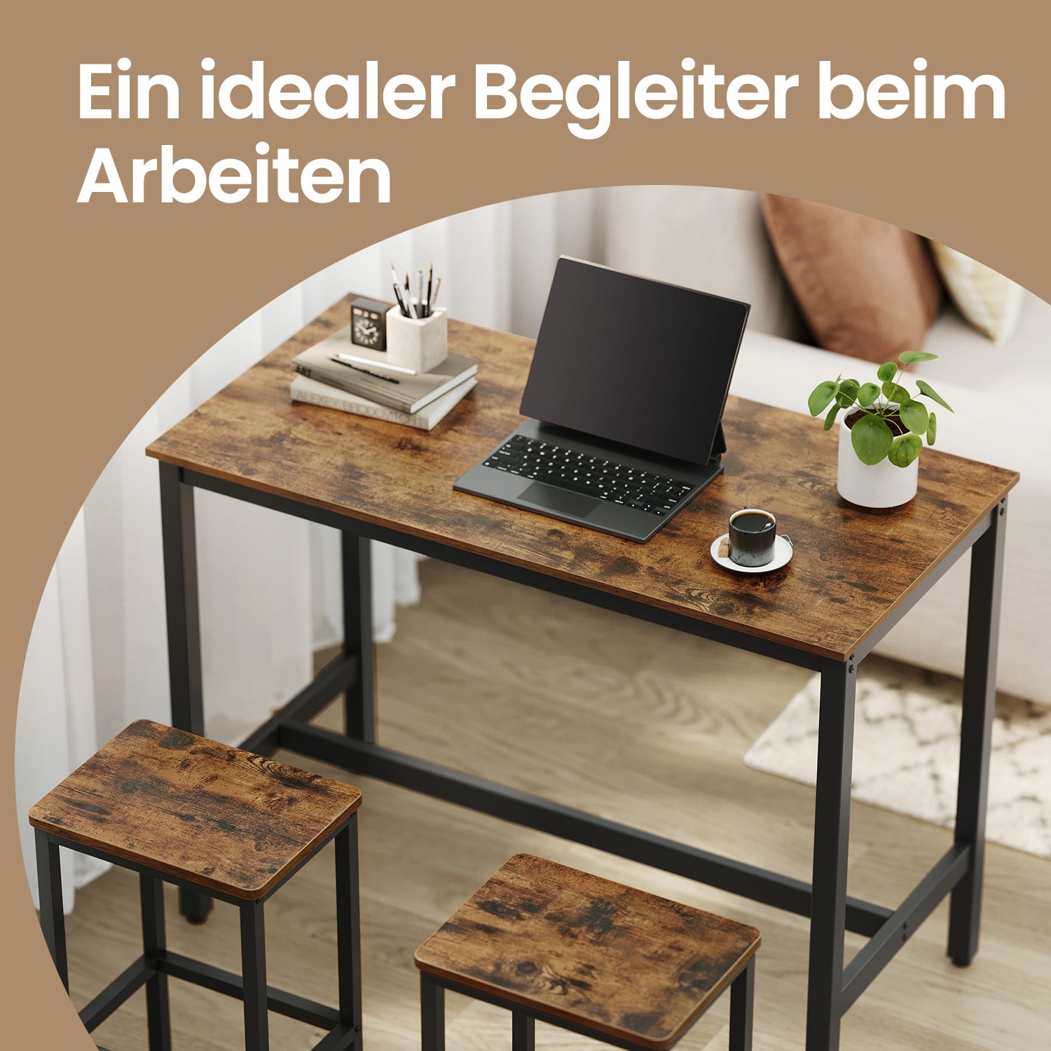 Bartafel - Industrial Look - mit 2 Barhockern
