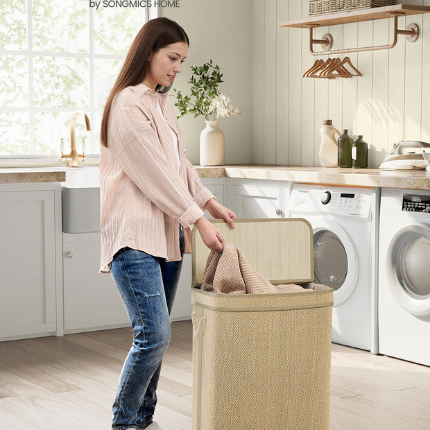 Wäschereikorb - 90 Liter - Bambus - mit Deckel - natürlich