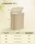 Wäschereikorb - 90 Liter - Bambus - mit Deckel - natürlich