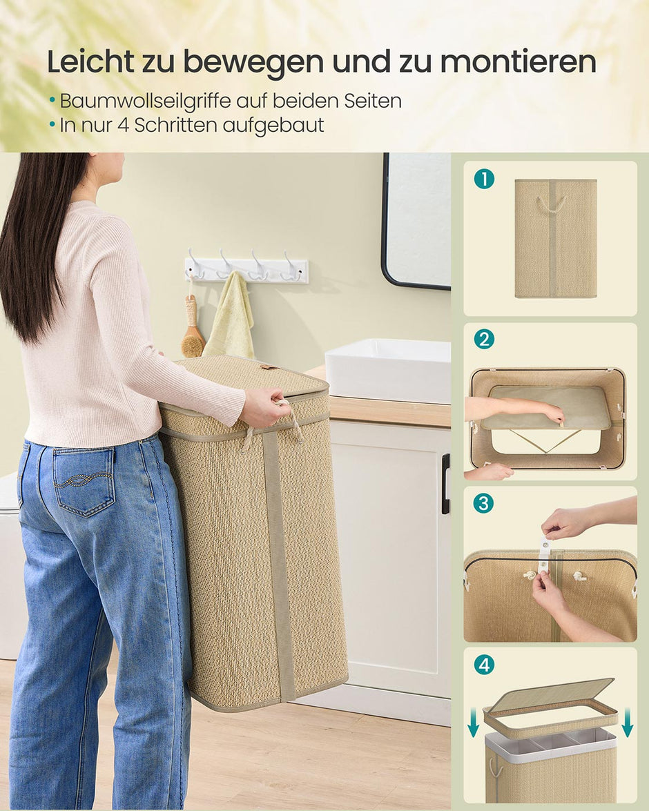 Wäschereikorb - 90 Liter - Bambus - mit Deckel - natürlich