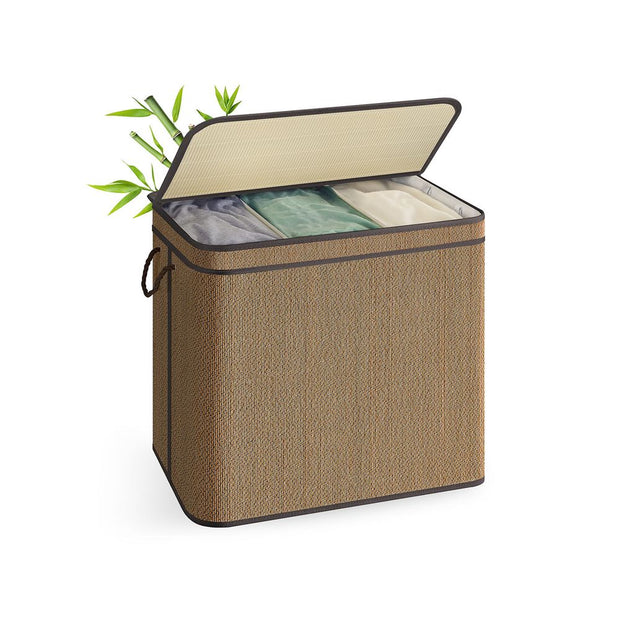 Wäschereikorb - 170 Liter - Bambus - 3 Fächer - mit Deckel - Natural