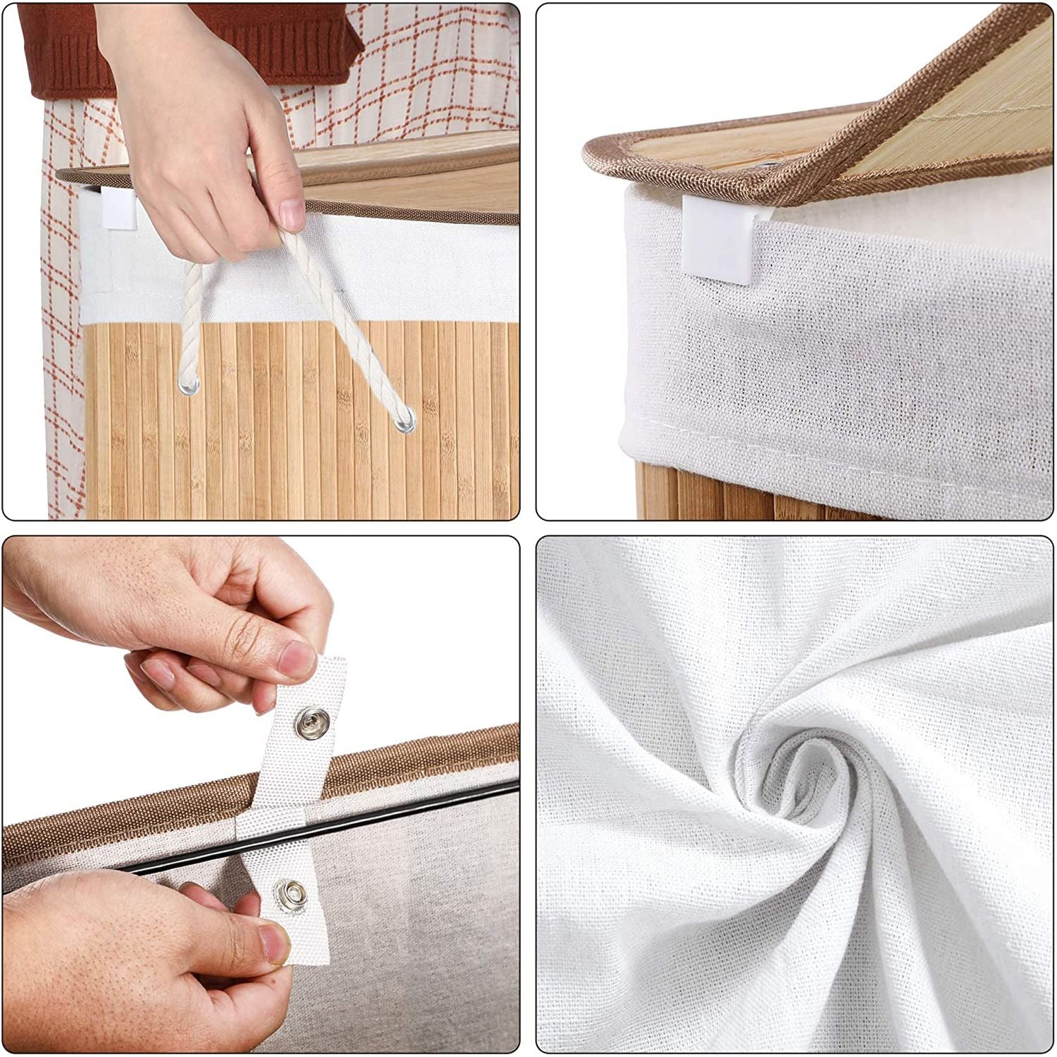 Wäschereikorb - mit 3 Fächern - abnehmbare Taschen - natürlich