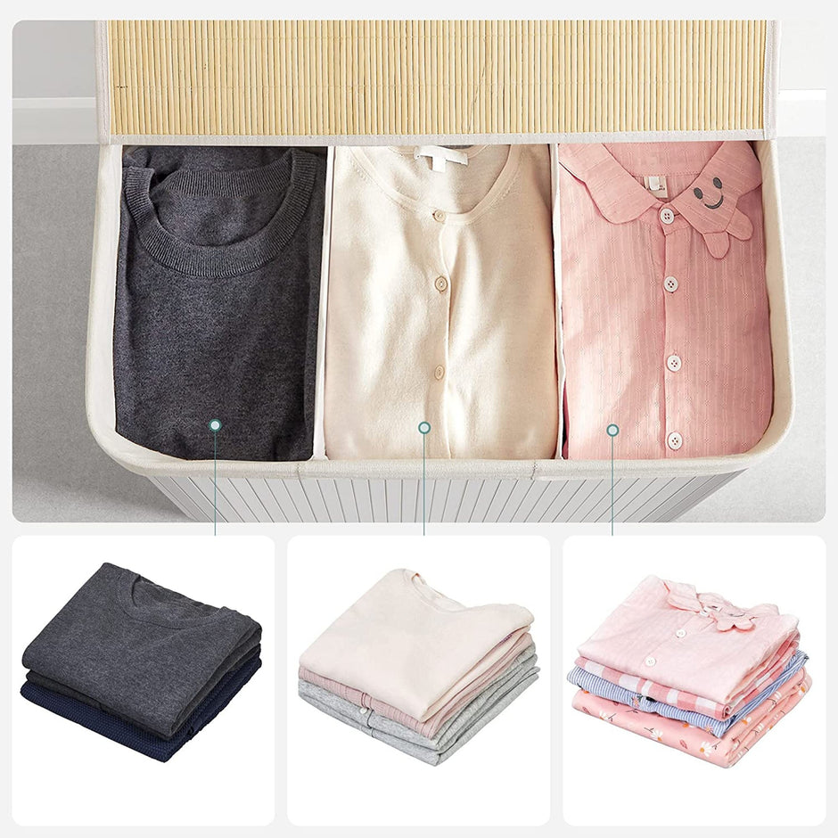 Wäschekorb - Bambus - mit 3 Fächern - Naturel