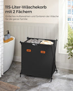 Wäschereikorb 115 Liter mit 2 Fachkompartimenten -Black