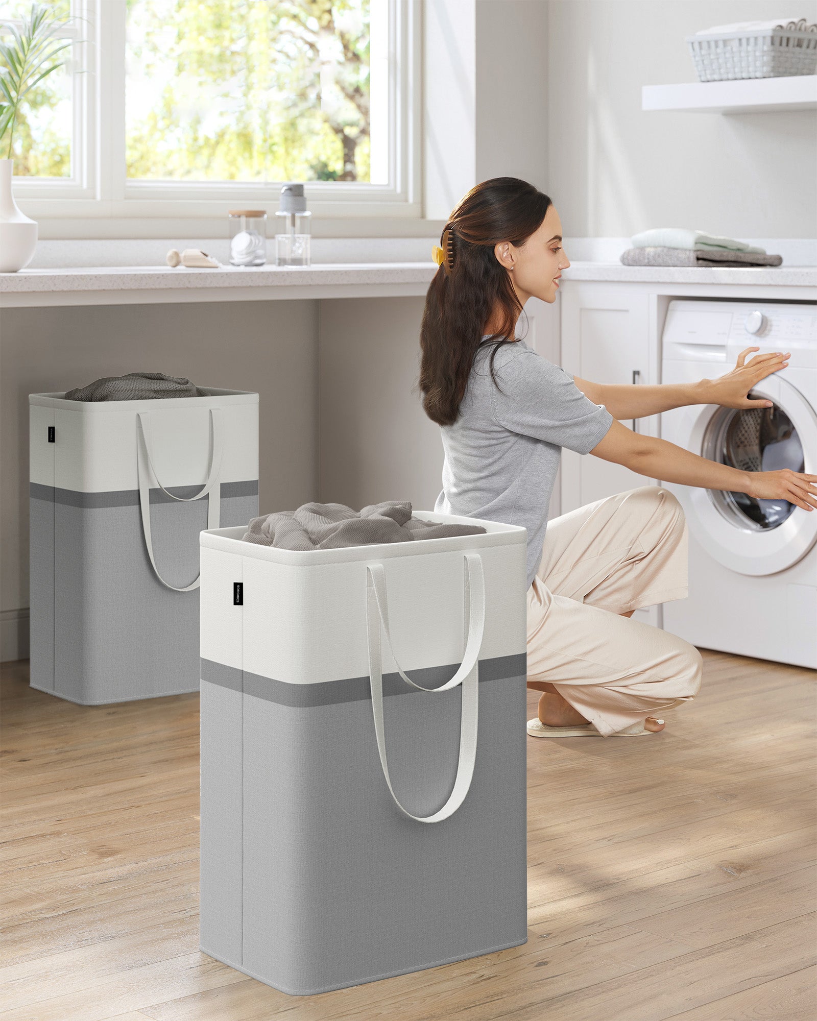 Wäschereikorbset von 2 75 l mit Griffen Taubengrau