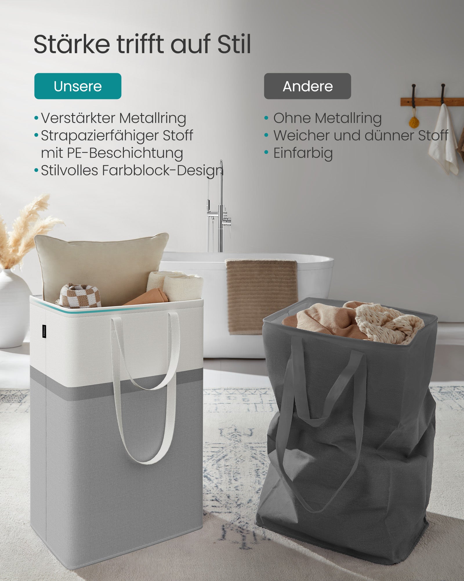 Wäschereikorbset von 2 75 l mit Griffen Taubengrau