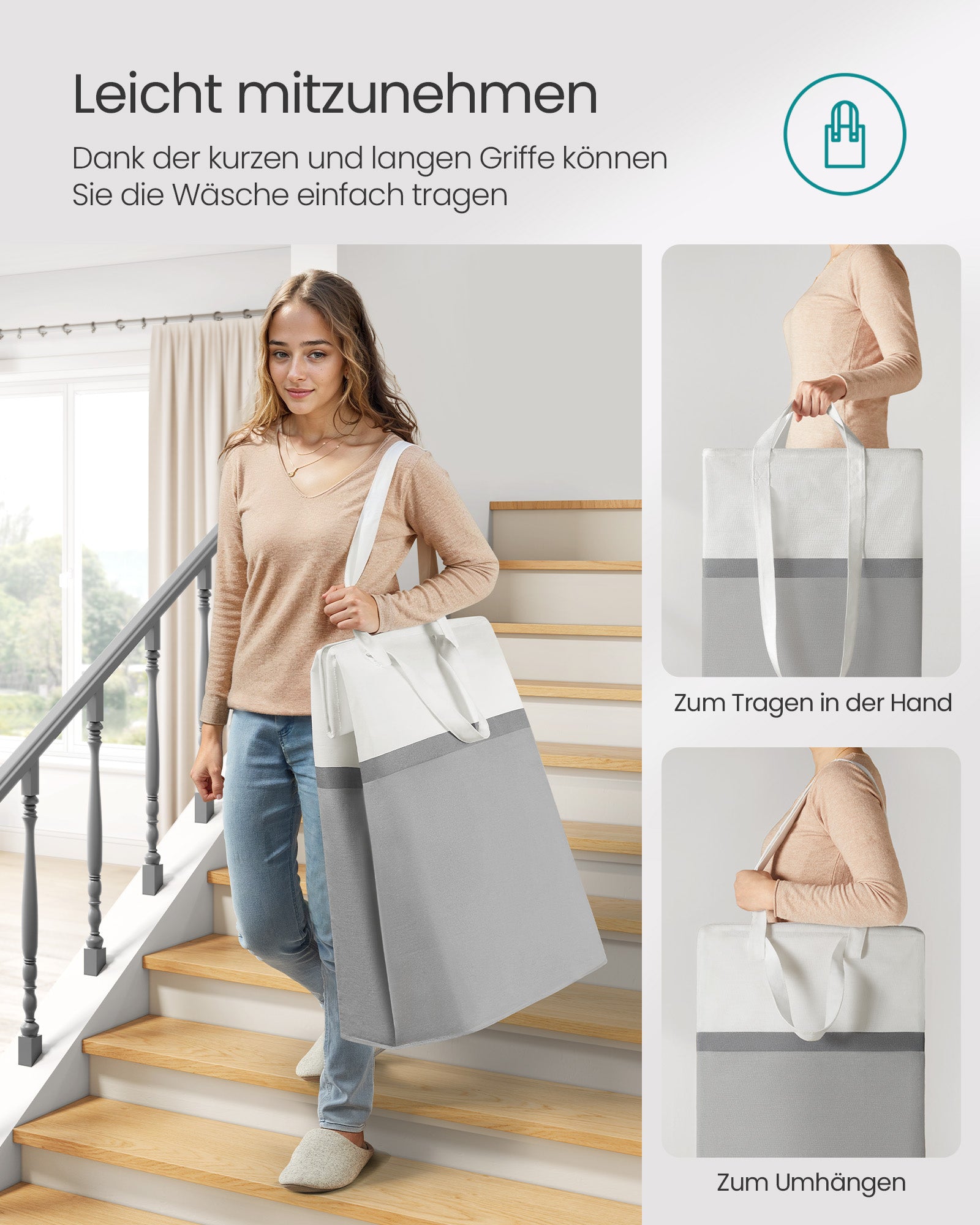 Wäschereikorbset von 2 75 l mit Griffen Taubengrau